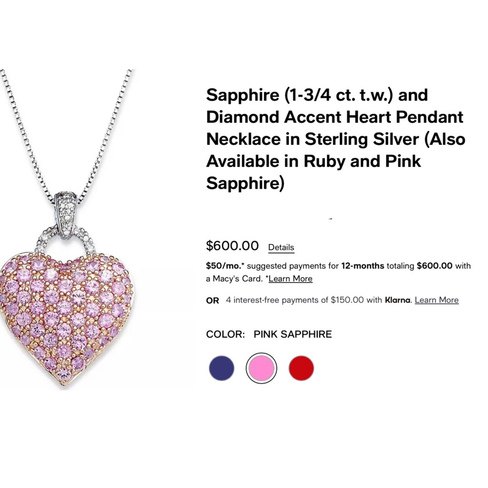 Sapphire Heart Pendant Necklace